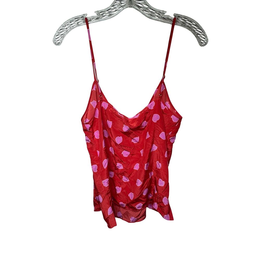 Diane Von Furstenberg Silk Camisole Top‎ Red Pink Heart Print Size 8 Romantic
